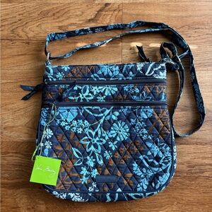 NWT Vera Bradley Triple Zip Hipster Blue and Brown Floral Women's Bag
